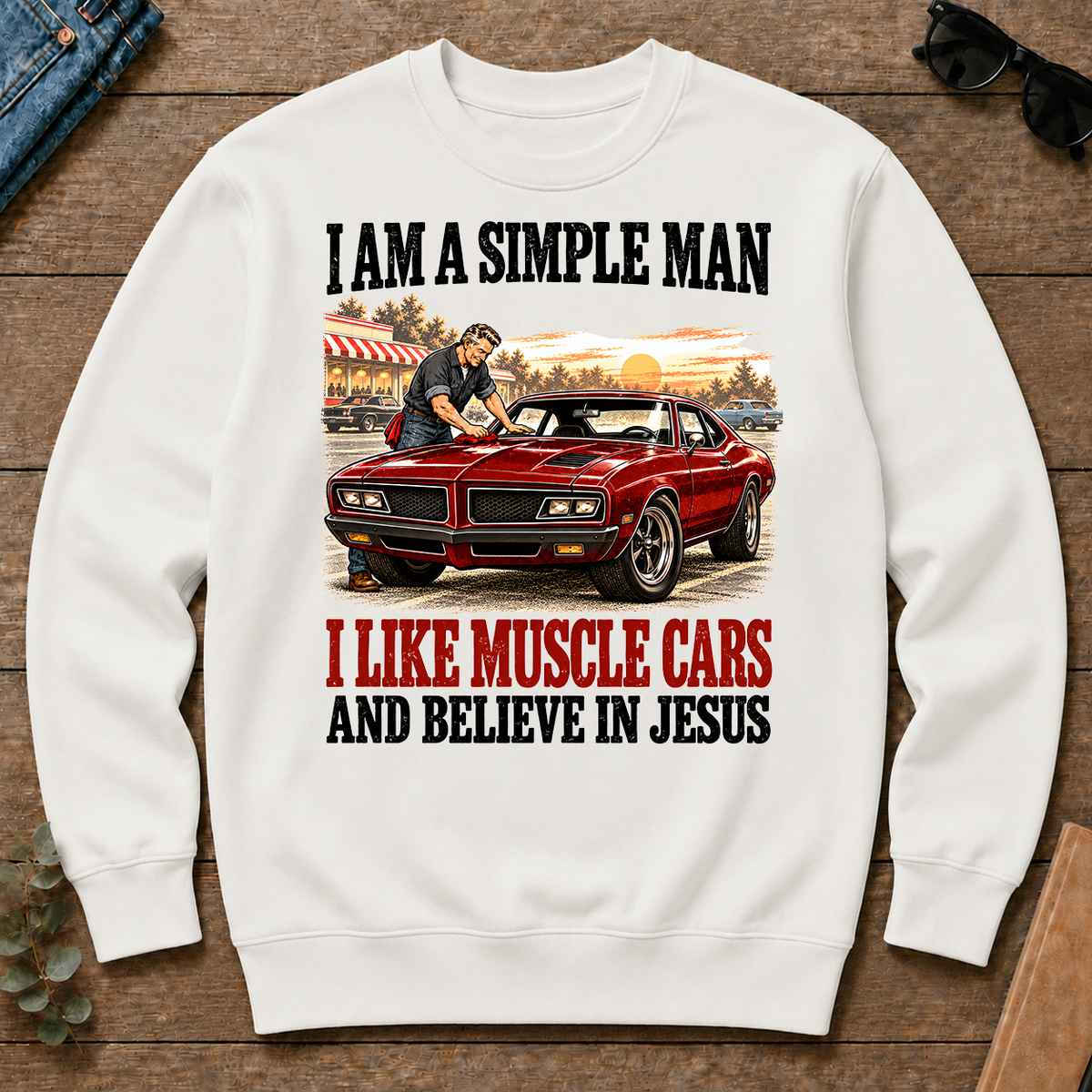 I Like Muscle Cars And Believe In Jesus - white - CS2D-White