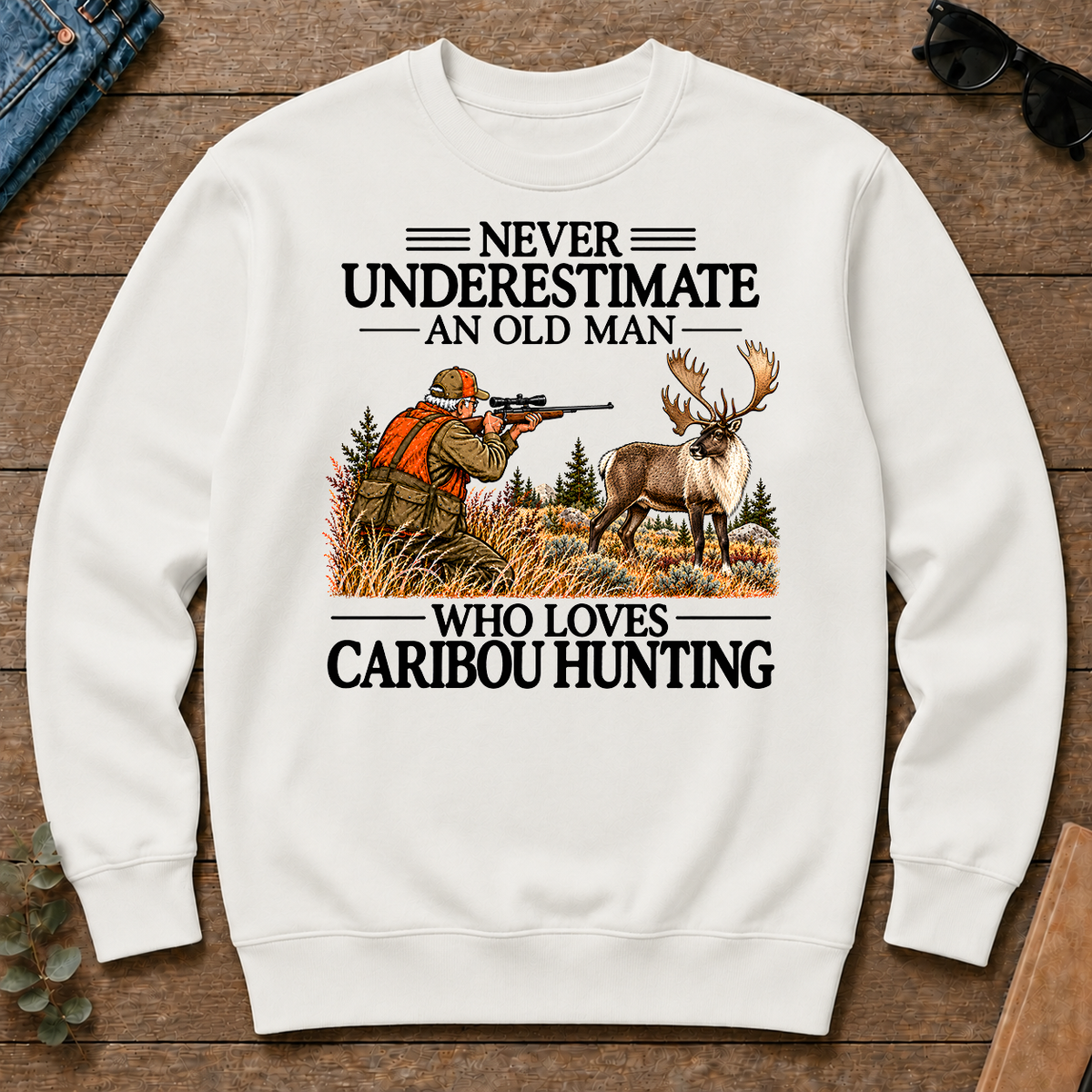 Never Underestimate An Old Man Caribou huntin - white - CS2D-White