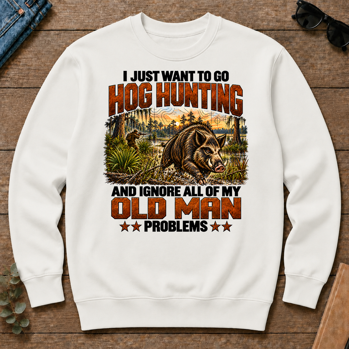 I Just Want To Go Hog Hunting Vintage - white - CS2D-White