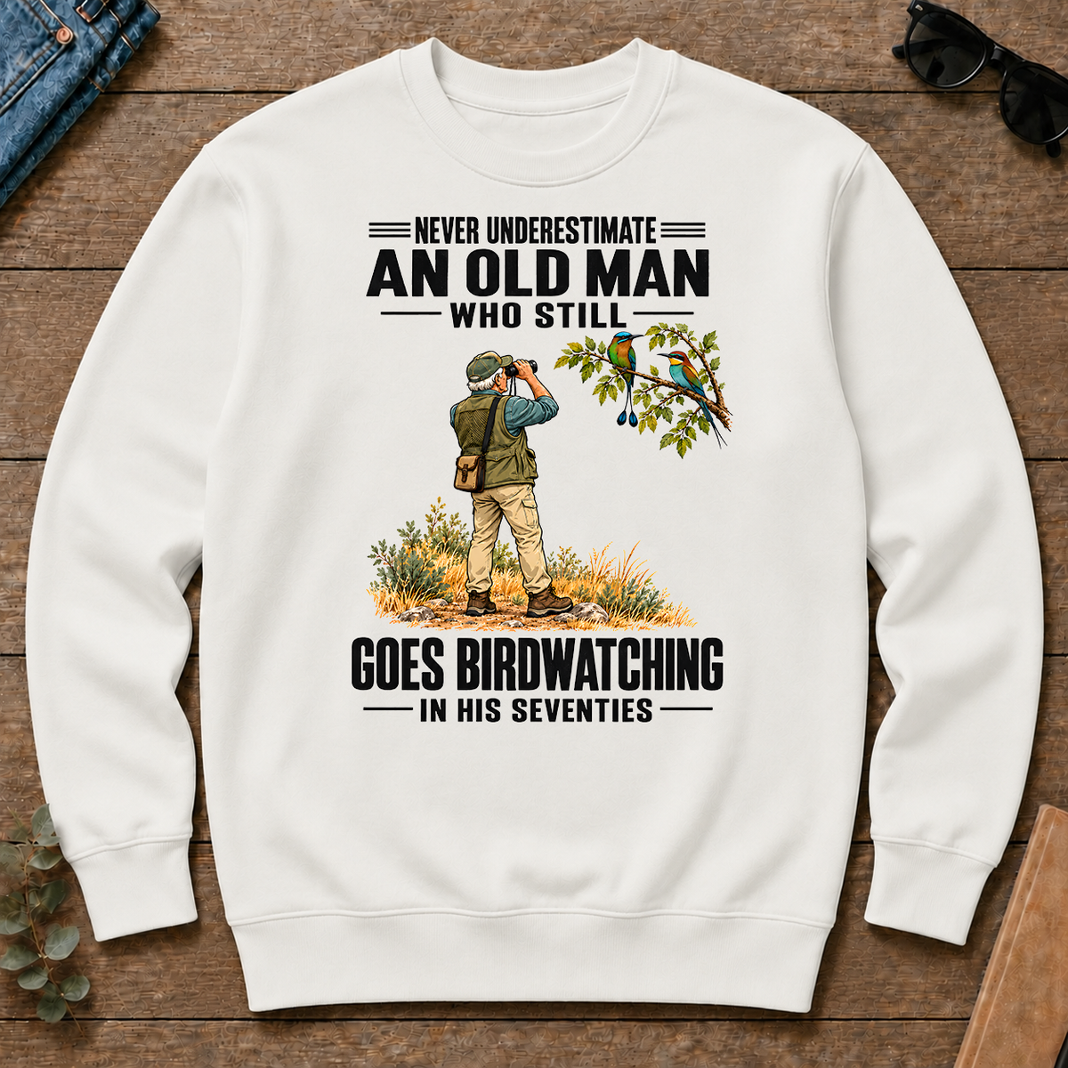 An Old Man Still Goes Birdwatching In His 70s - white - CS2D-White