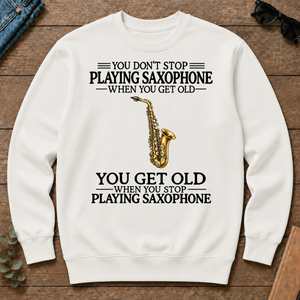 Don't Stop Playing Saxophone Vintage Art - white - CS2D-White