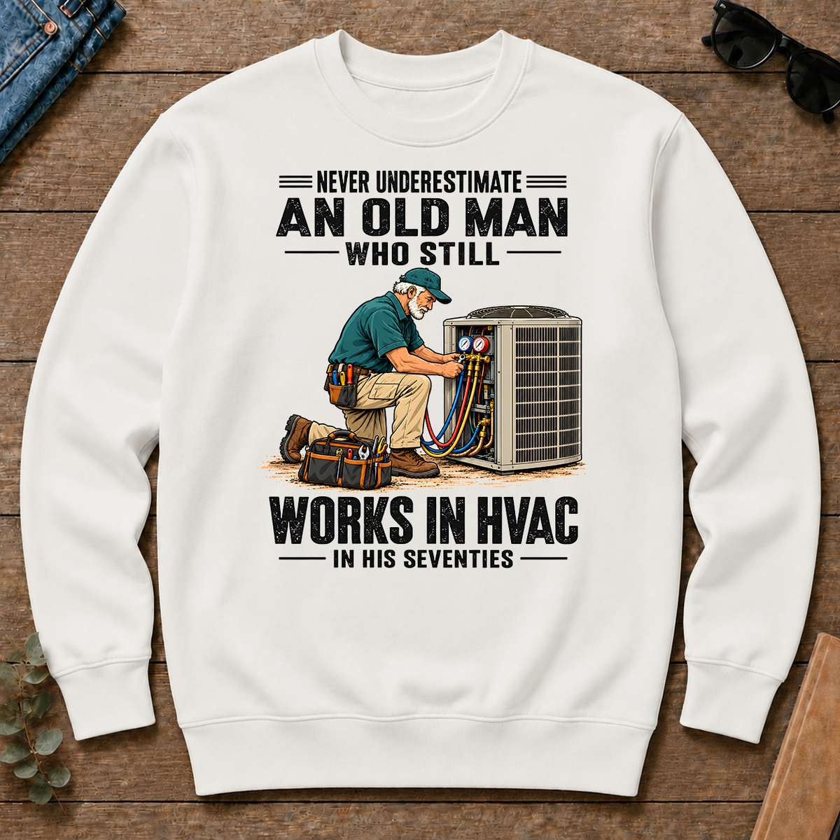 An Old Man Still Works In HVAC In His 70s - white - CS2D-White