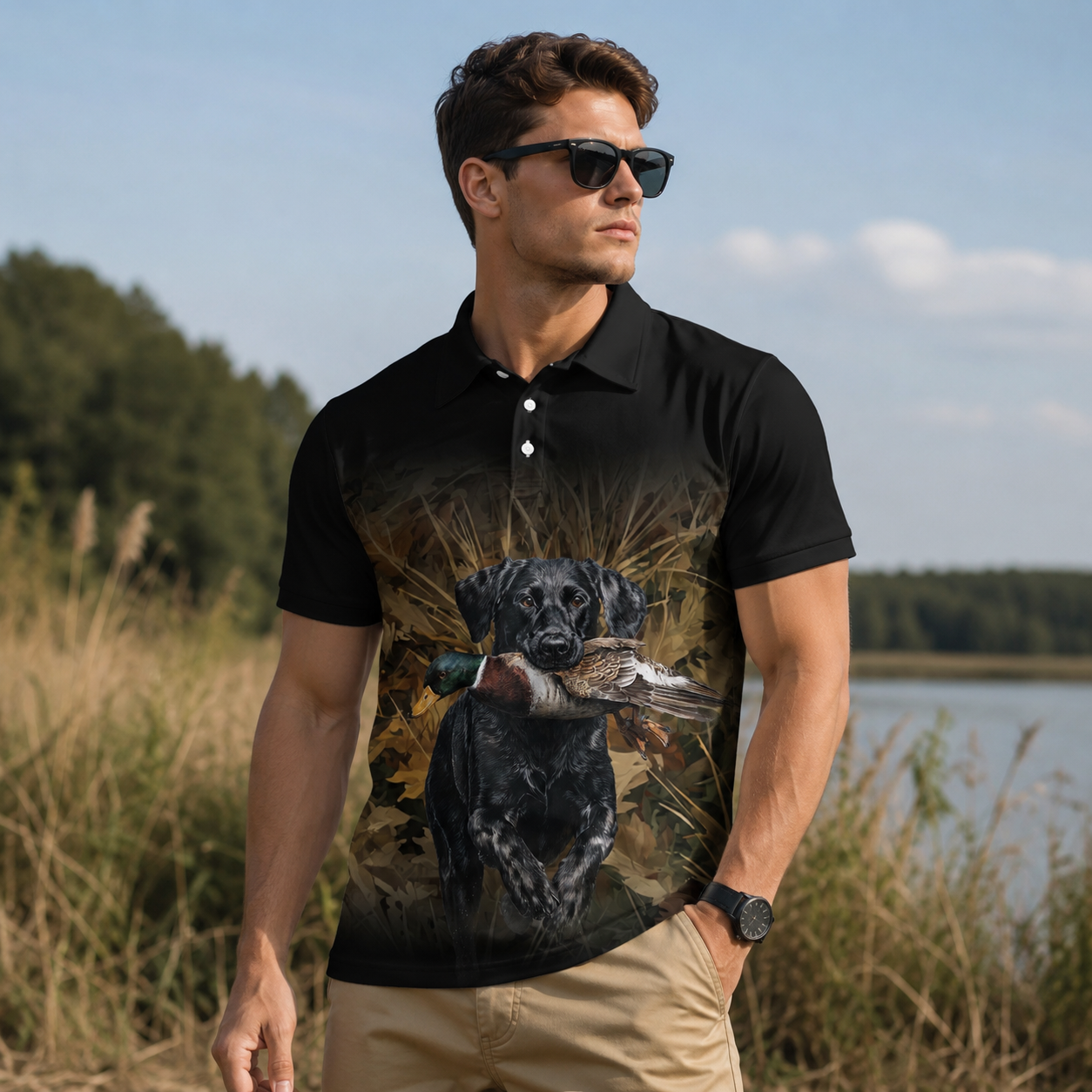 Duck Hunting Setter Dog Polo Men Shirt