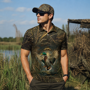 Mallard Duck Hunting Dark Camo Polo Men Shirt