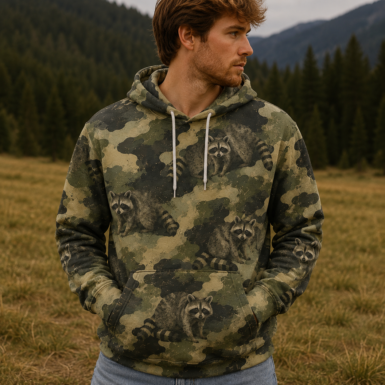 Raccoon Camouflage Graphic Pattern All Over Print Shirt