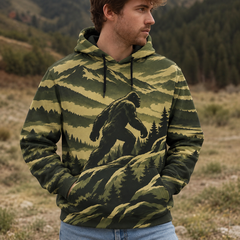 Bigfoot Hiking Mountain Peaks Camo All Over Print