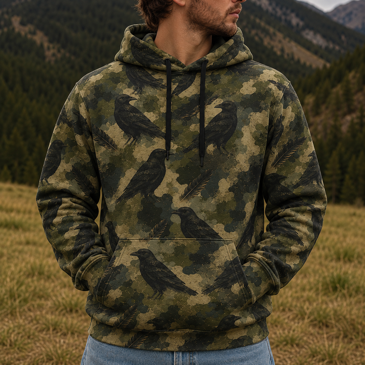 Crow Camouflage Graphic Pattern All Over Print Shirt