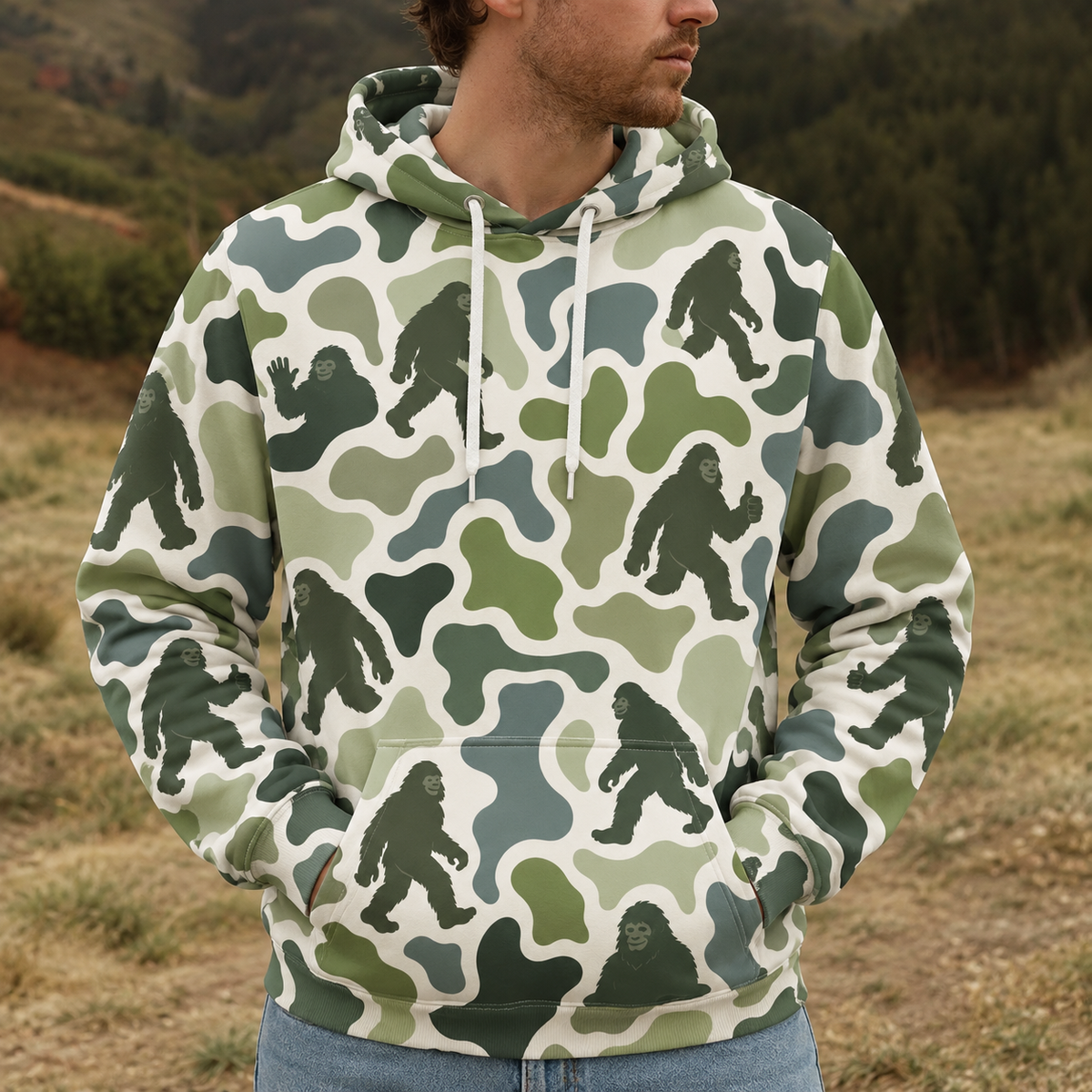 Bigfoot Camouflage Hunting Funny Pattern All Over Print
