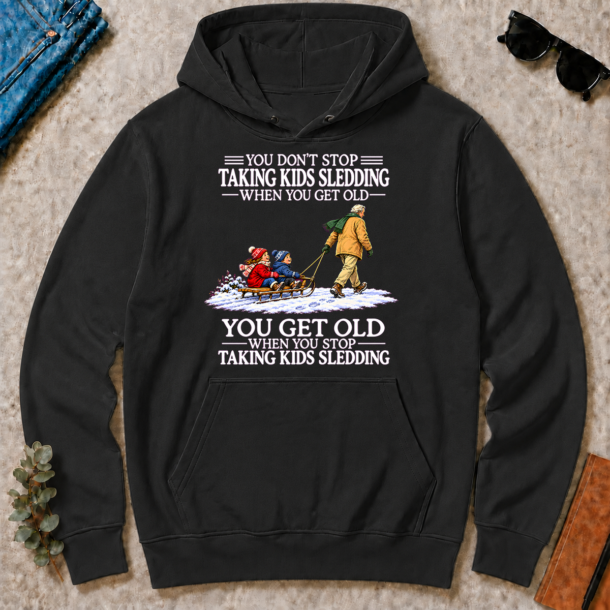 Old Man Don't Stop Taking Kids Sledding - black - HS2D-Black