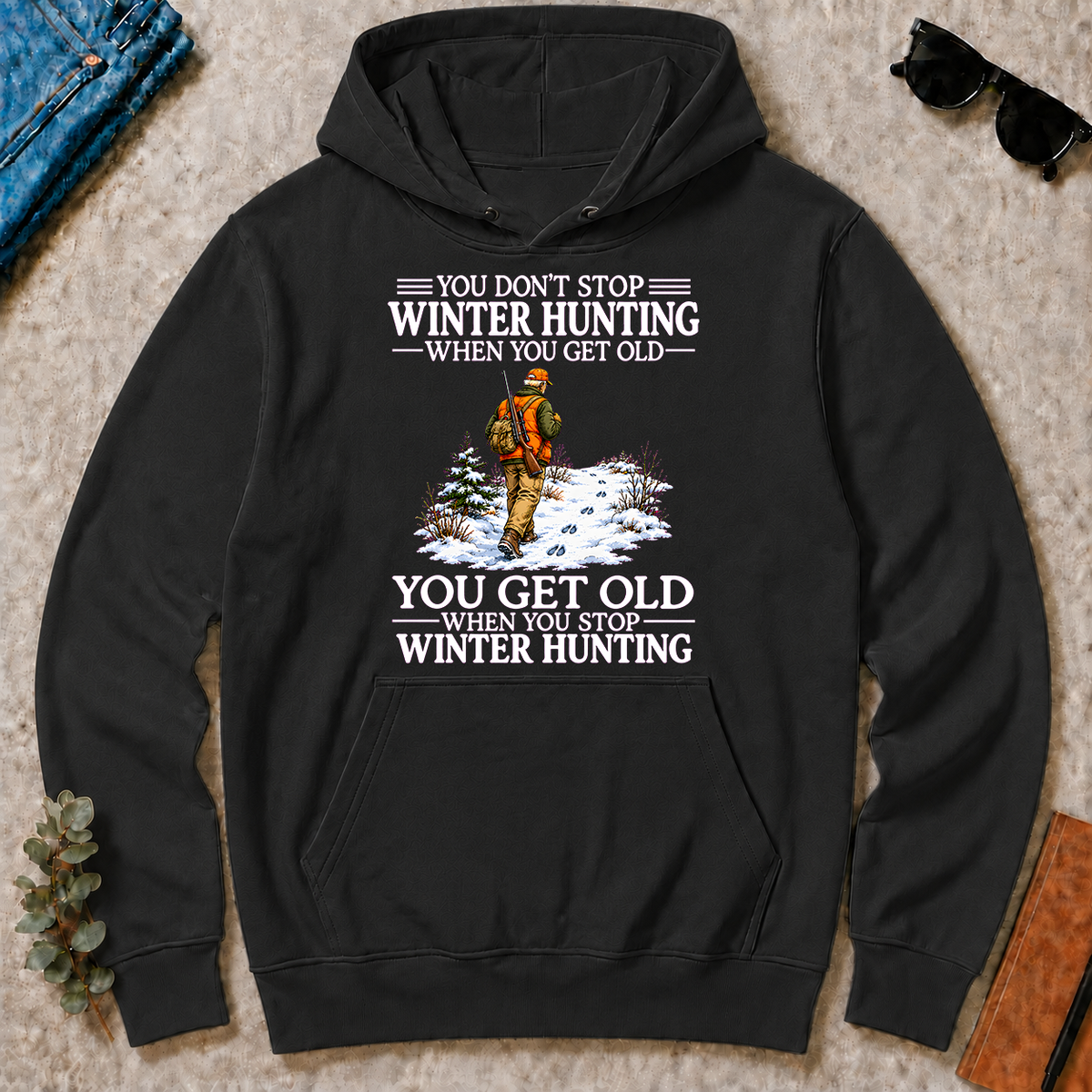 Old Man Don't Stop Winter Hunting - black - HS2D-Black