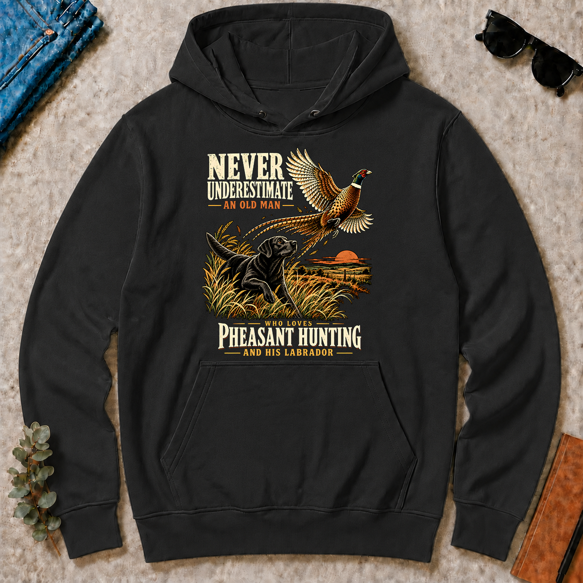 Never Underestimate An Old Man Loves Pheasant Hunting And His Labrador - black - HS2D-Black