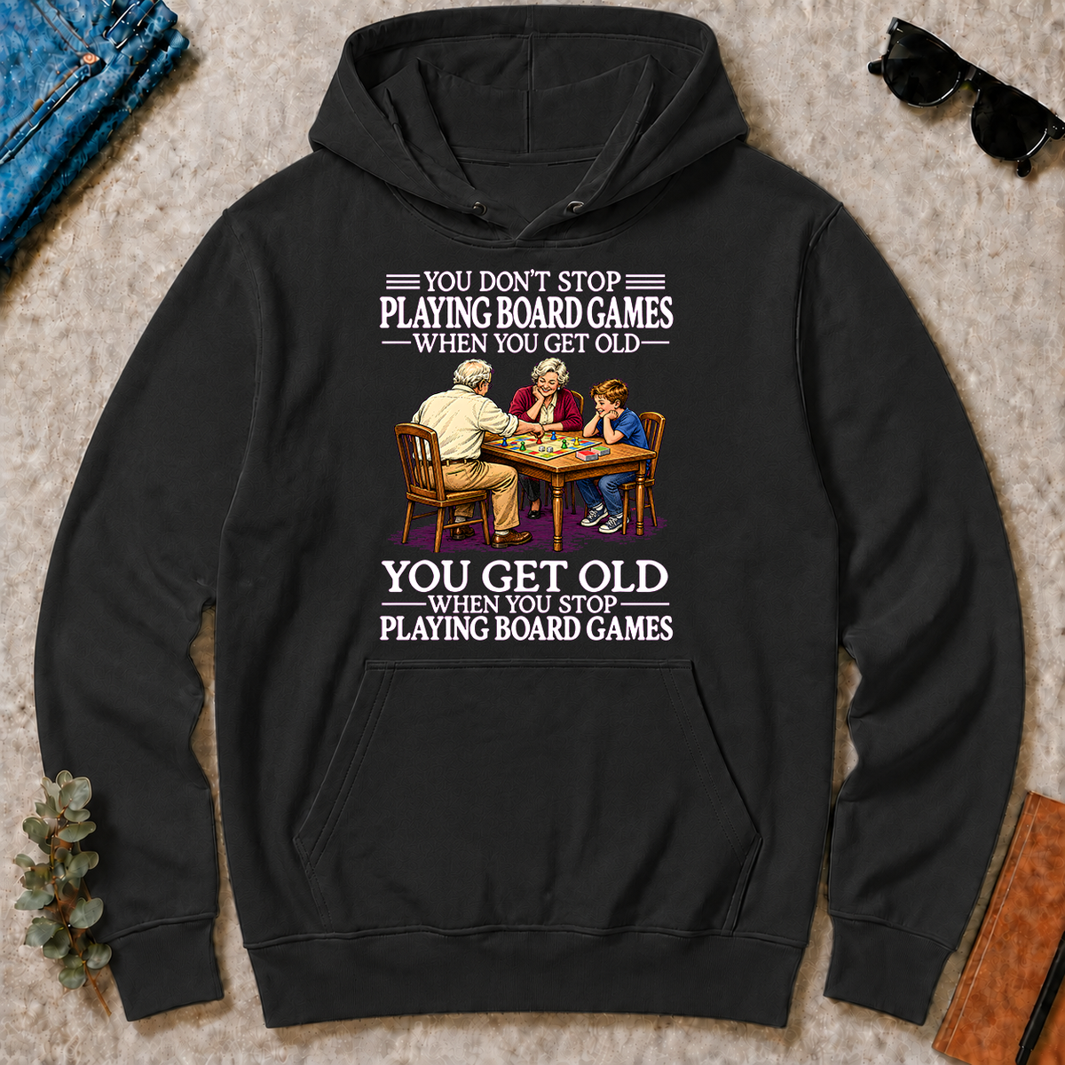 Old Man Don't Stop Playing Board Games - black - HS2D-Black