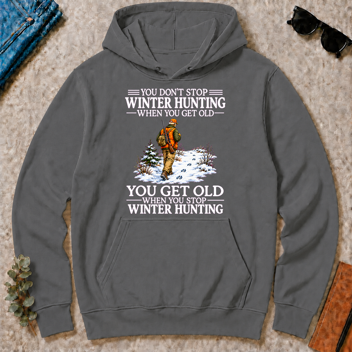 Old Man Don't Stop Winter Hunting - charcoal - HS2D-Charcoal