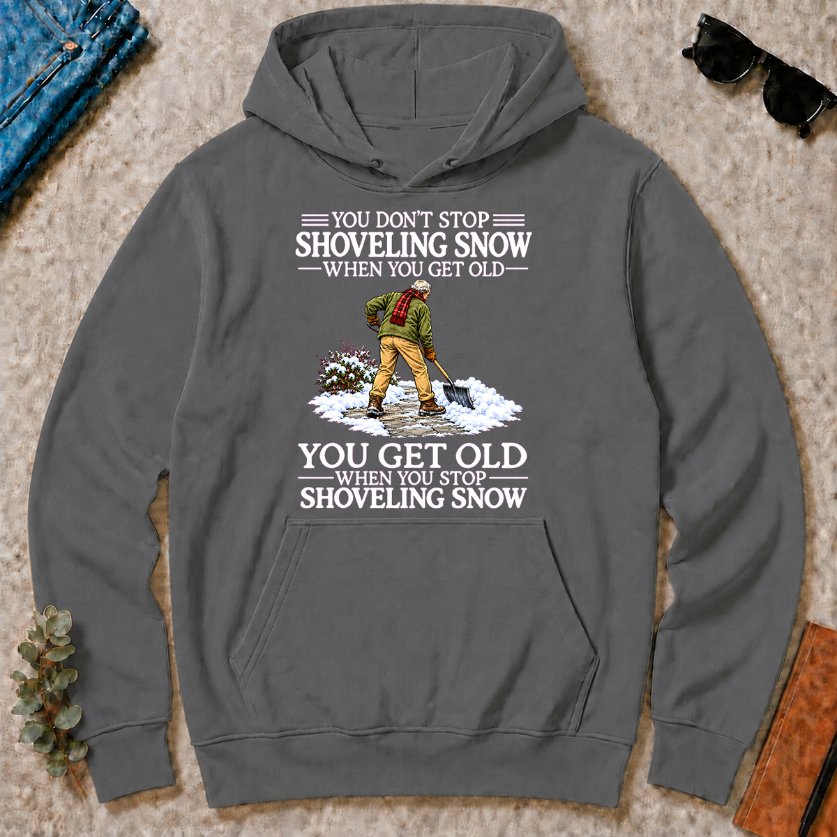 Old Man Don't Stop Shoveling Snow - charcoal - HS2D-Charcoal