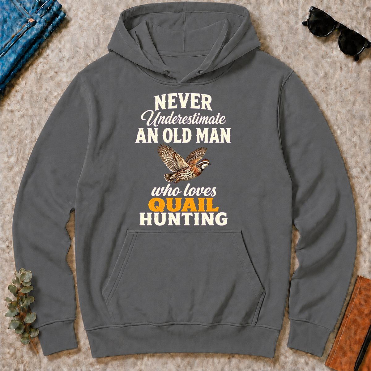 Never Underestimate An Old Man Who Loves Quail Hunting Retro - charcoal - HS2D-Charcoal