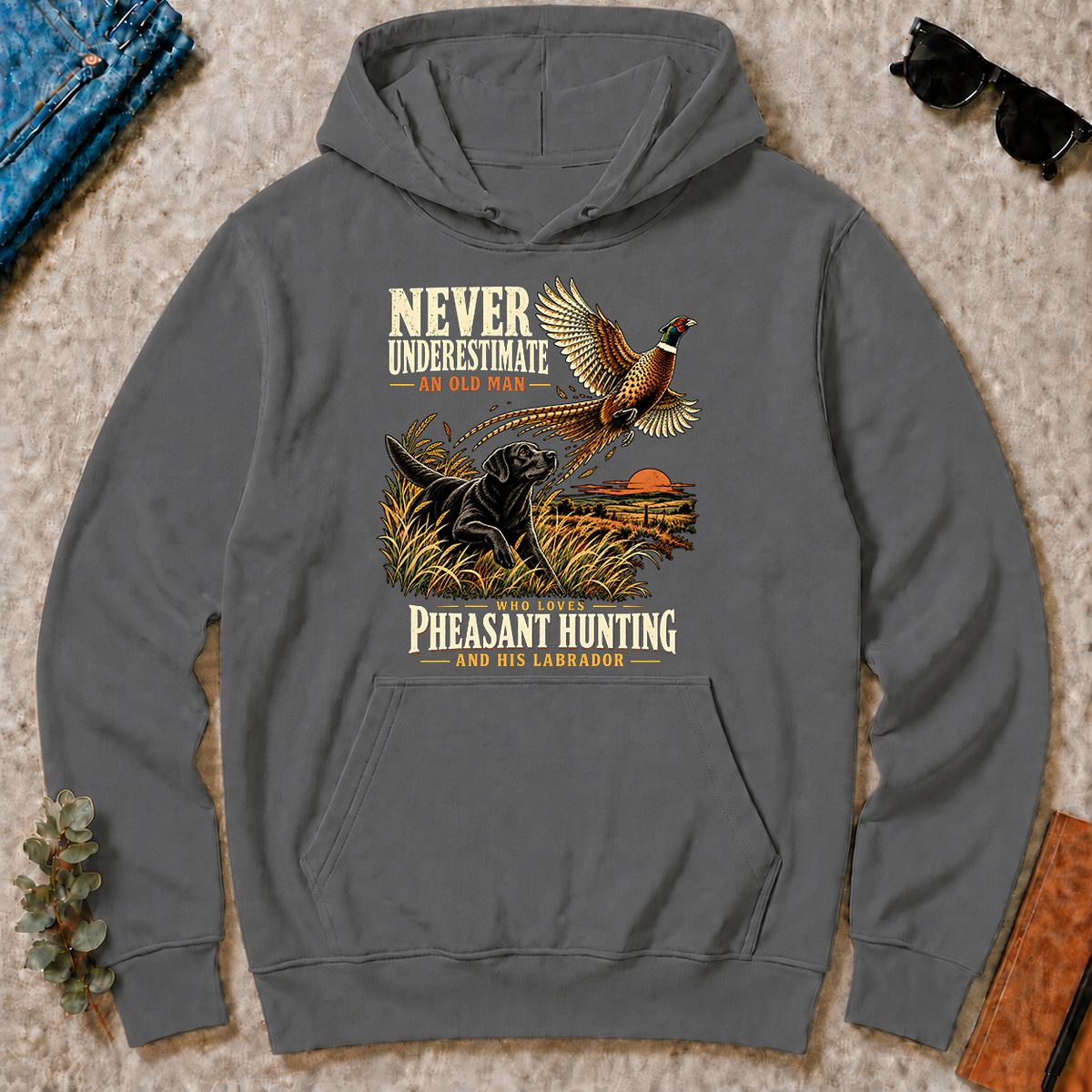 Never Underestimate An Old Man Loves Pheasant Hunting And His Labrador - charcoal - HS2D-Charcoal