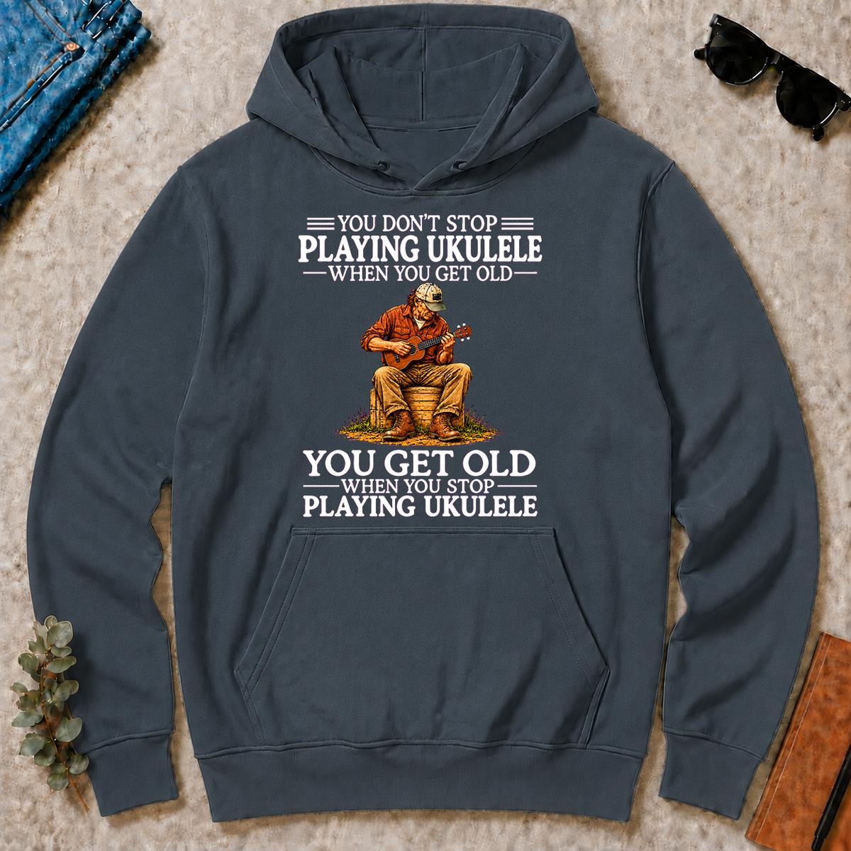 Old Man Don't Stop Playing Ukulele - dark-heather - HS2D-DarkHeather