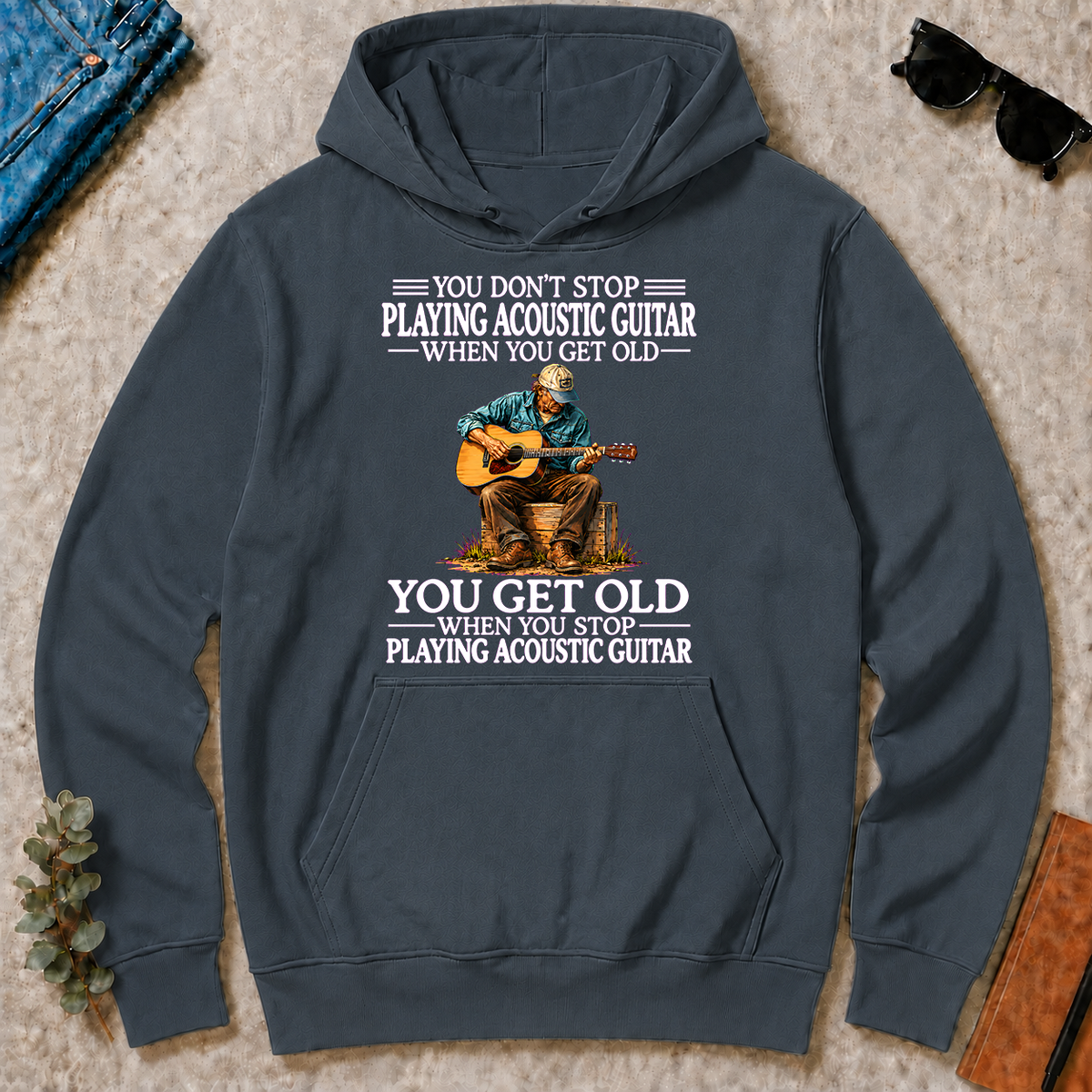 Old Man Don't Stop Playing Acoustic Guitar - dark-heather - HS2D-DarkHeather