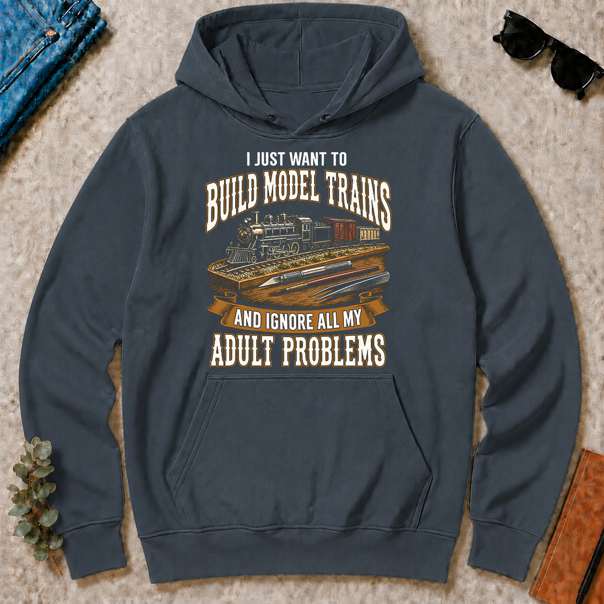 Vintage I Just Want To Build Model Trains - dark-heather - HS2D-DarkHeather