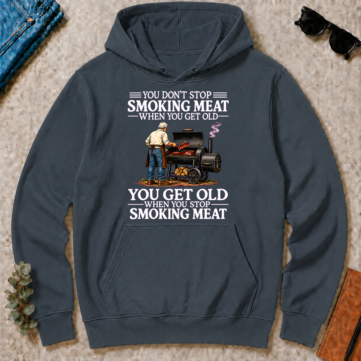 Old Man Don't Stop Smoking Meat - dark-heather - HS2D-DarkHeather