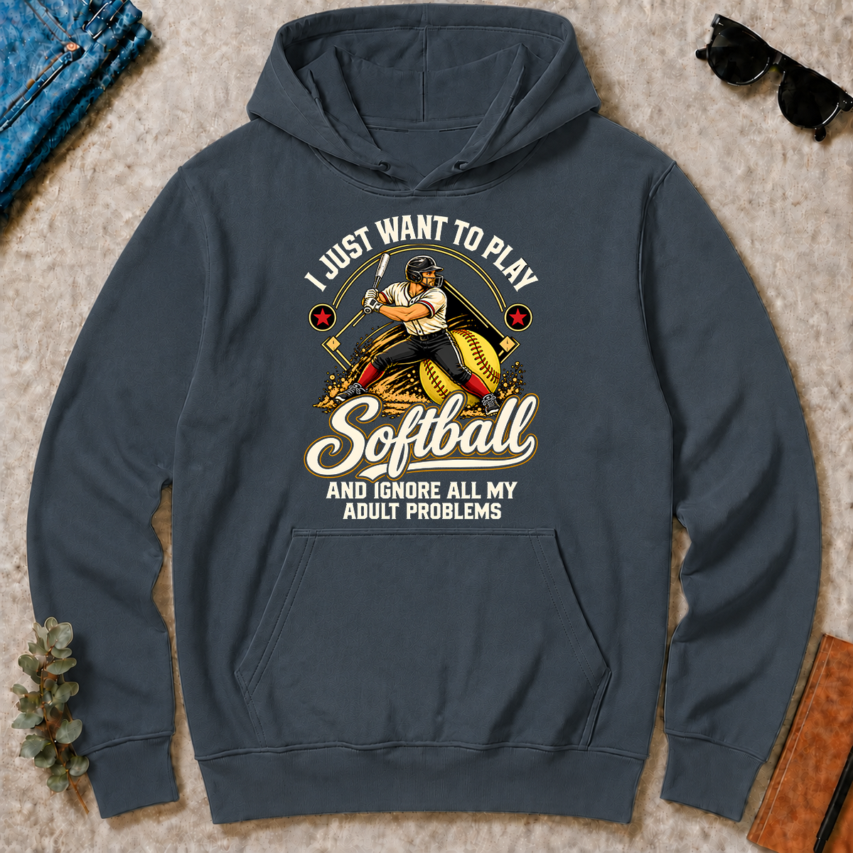 I Just Want To Play Softball & Ignore All Adult Problems - dark-heather - HS2D-DarkHeather