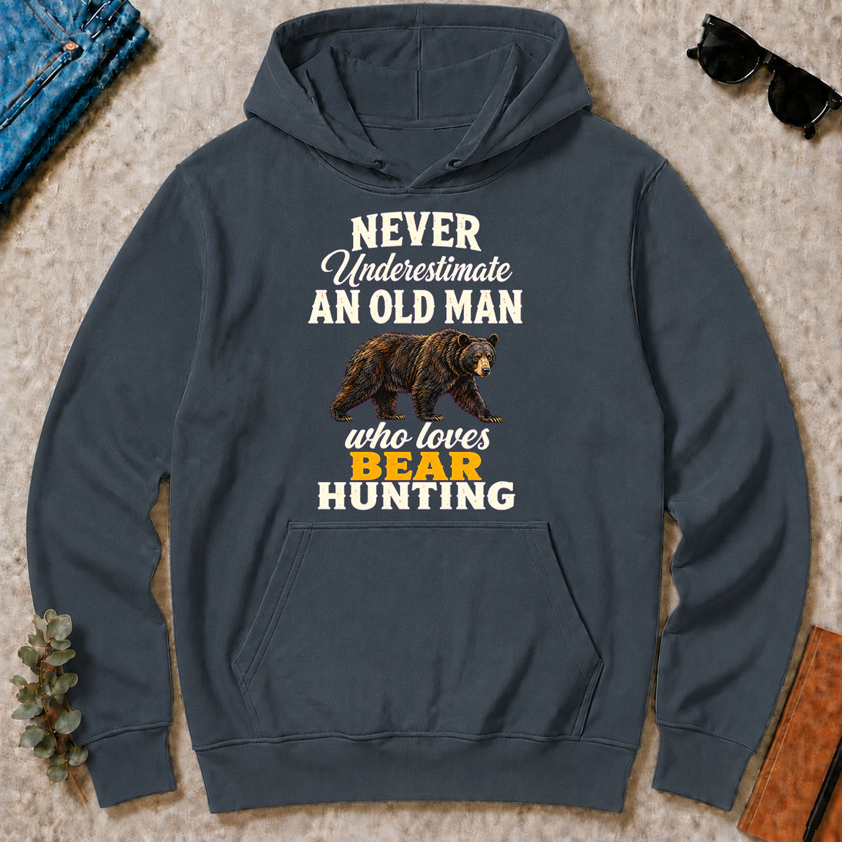 Never Underestimate An Old Man Who Loves Bear Hunting Retro - dark-heather - HS2D-DarkHeather