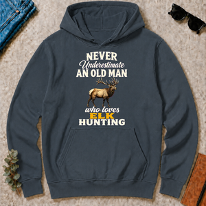 Never Underestimate An Old Man Who Loves Elk Hunting Retro - dark-heather - HS2D-DarkHeather