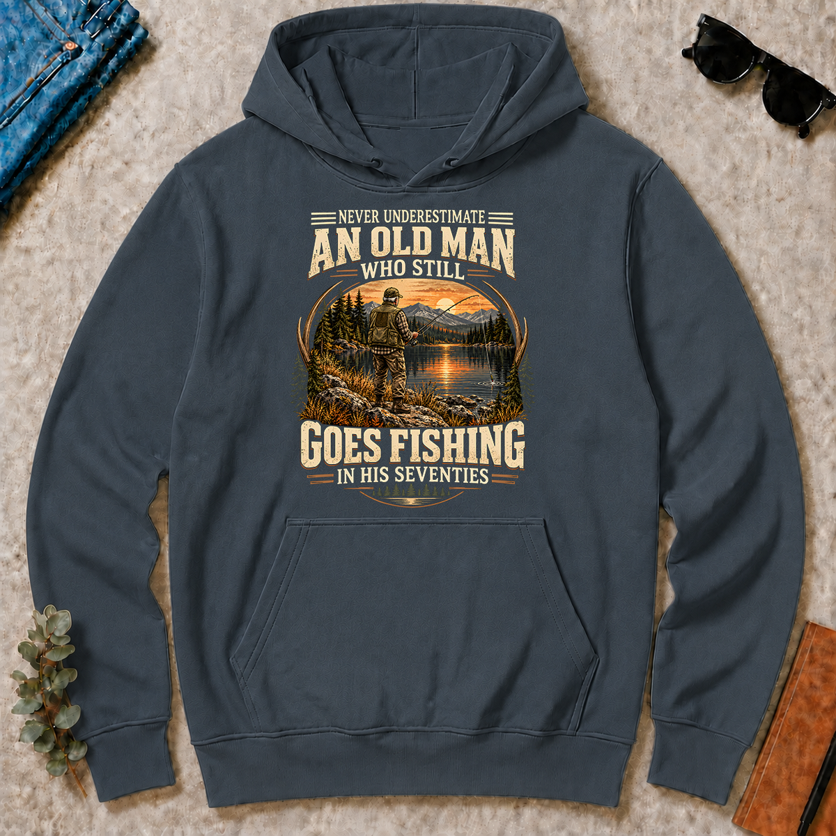 An Old Man Goes Fishing In 70s - dark-heather - HS2D-DarkHeather