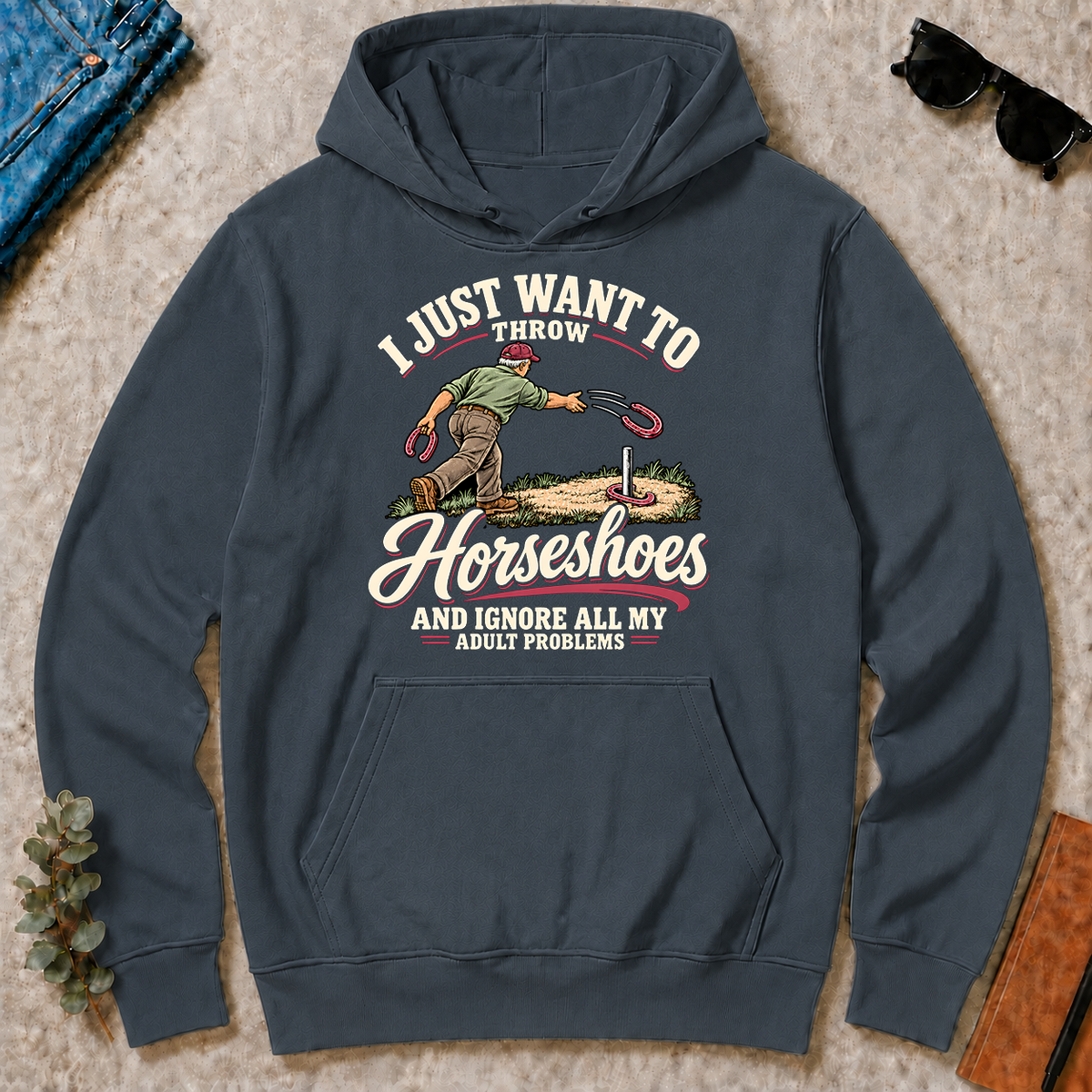I Just Want To Throw Horseshoes & Ignore All Adult Problems - dark-heather - HS2D-DarkHeather