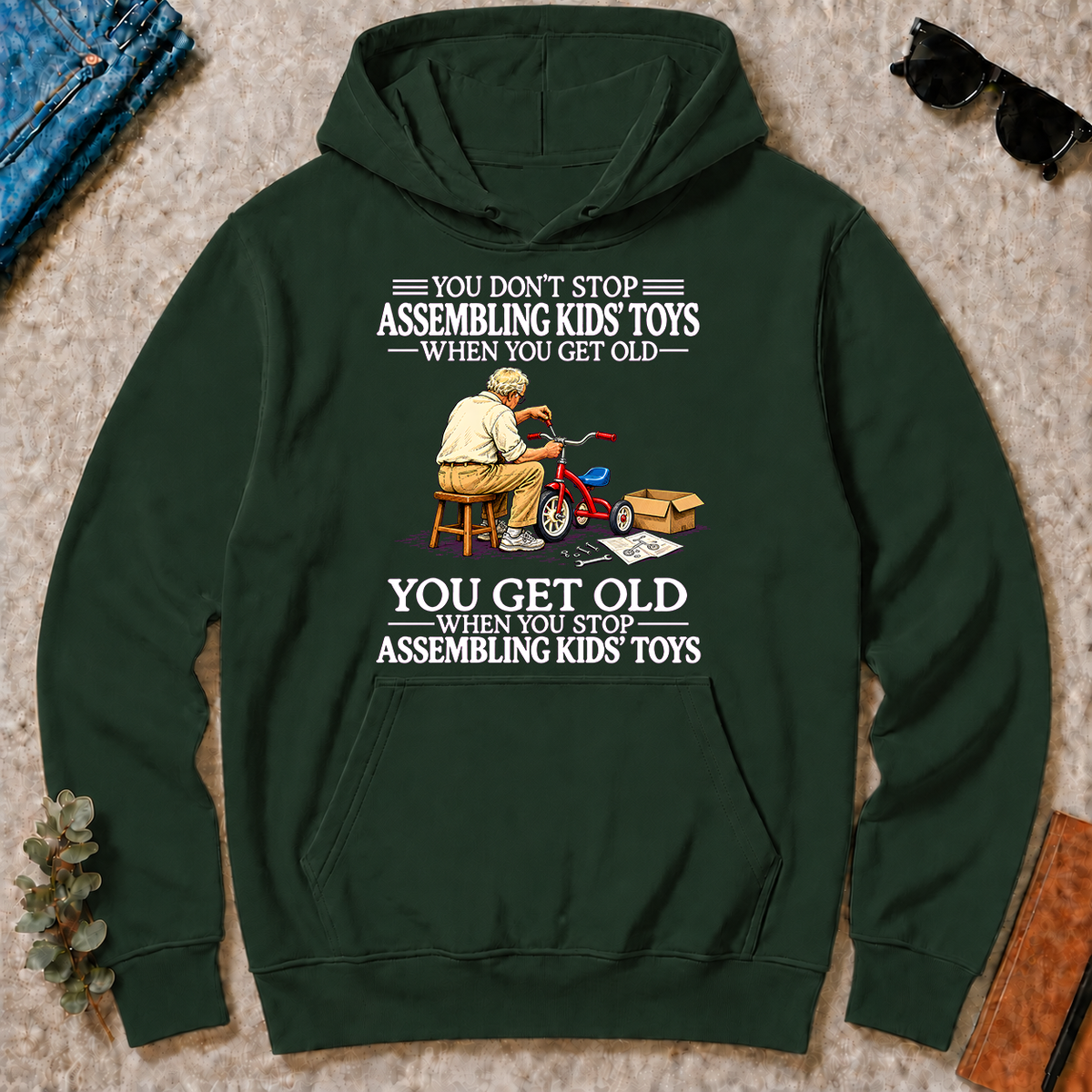 Old Man Don't Stop Assembling Kids Toys - forest-green - HS2D-ForestGreen