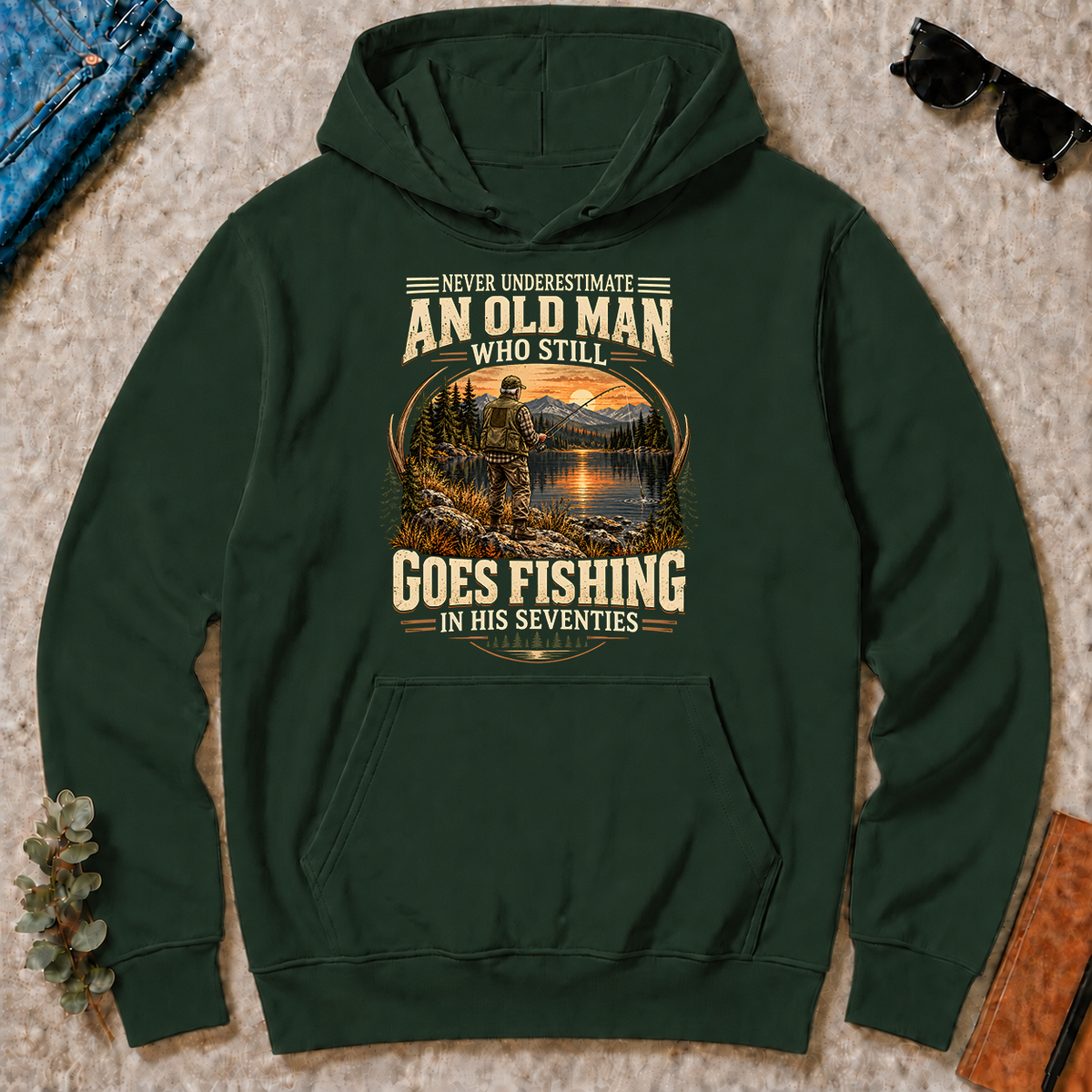 An Old Man Goes Fishing In 70s - forest-green - HS2D-ForestGreen