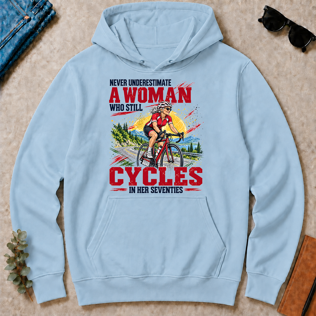 A Woman Still Cycles In Her 70s - light-blue - HS2D-LightBlue