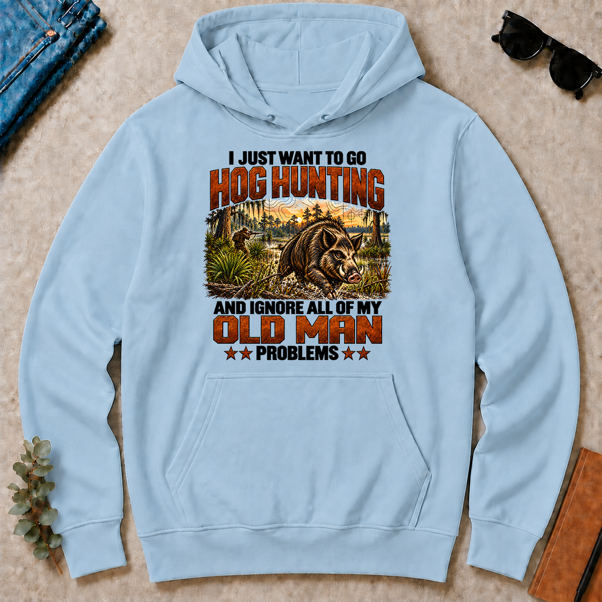 I Just Want To Go Hog Hunting Vintage - light-blue - HS2D-LightBlue
