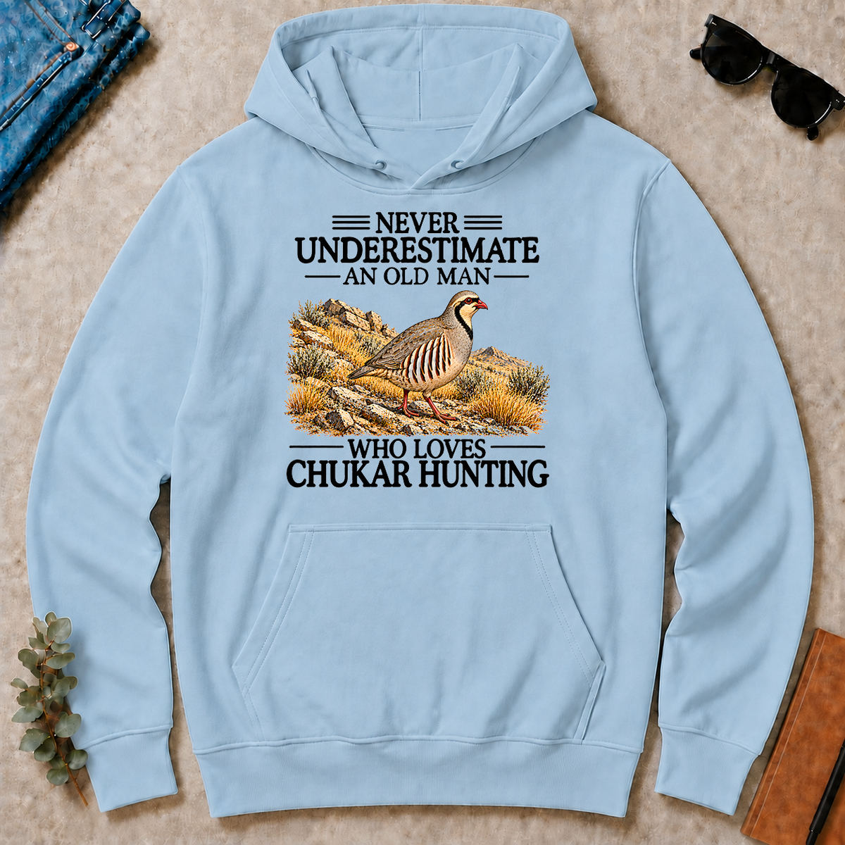 Never Underestimate An Old Man Who Loves Chukar Hunting - light-blue - HS2D-LightBlue