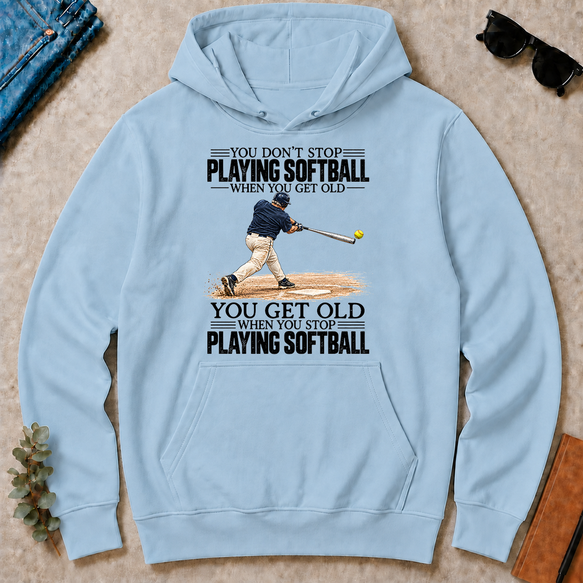 Vintage You Get Old When You Stop Playing Softball - light-blue - HS2D-LightBlue