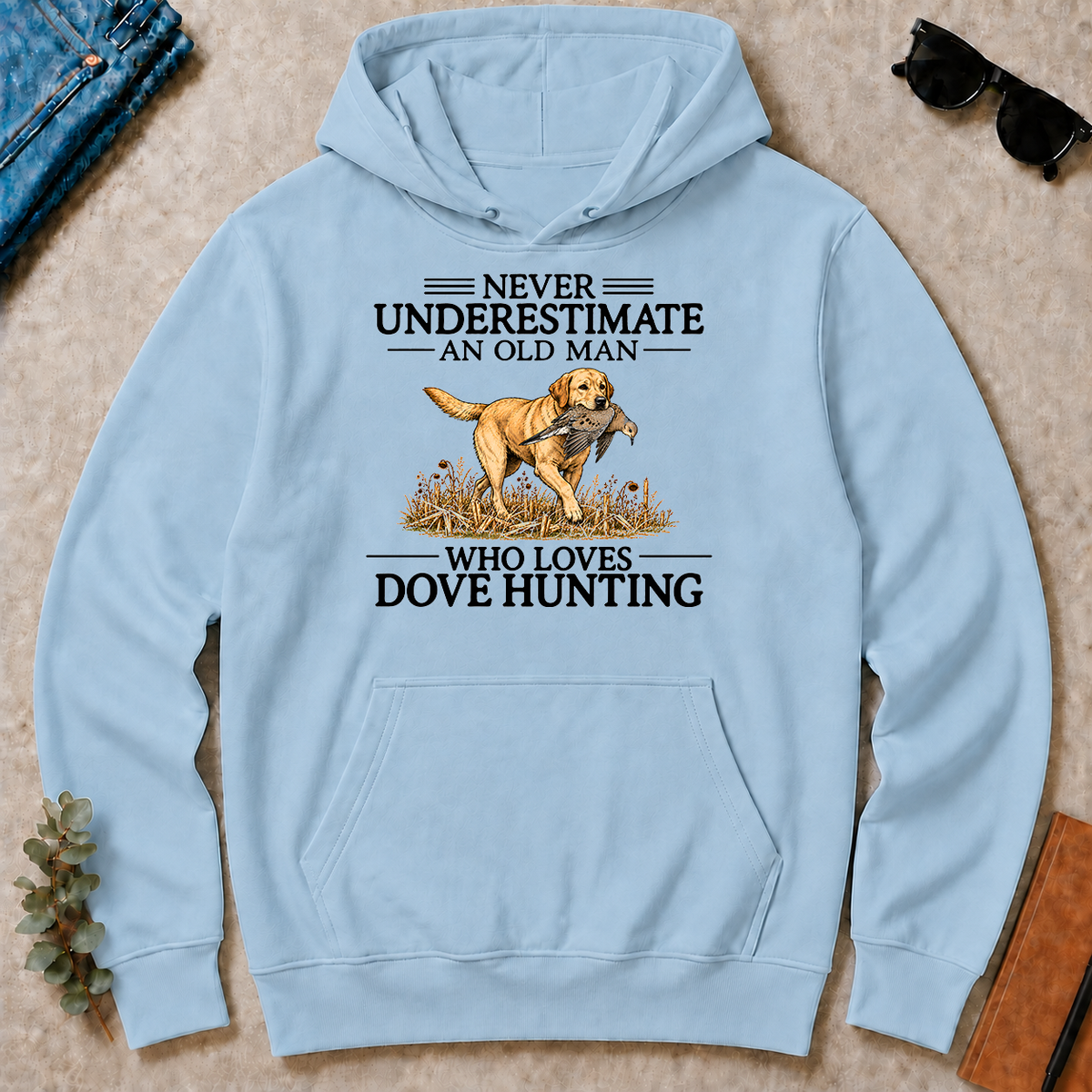 Never Underestimate An Old Man Who Loves Dove Hunting Art - light-blue - HS2D-LightBlue