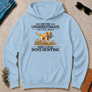 Never Underestimate An Old Man Who Loves Dove Hunting Art - light-blue - HS2D-LightBlue