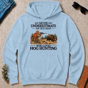 Never Underestimate An Old Man Hog Hunting - light-blue - HS2D-LightBlue