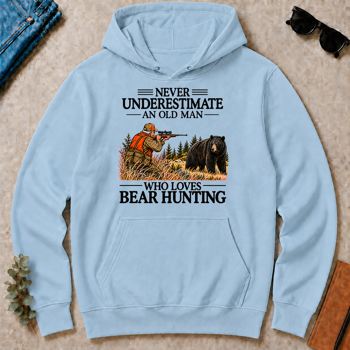 Never Underestimate An Old Man Bear Hunting - light-blue - HS2D-LightBlue