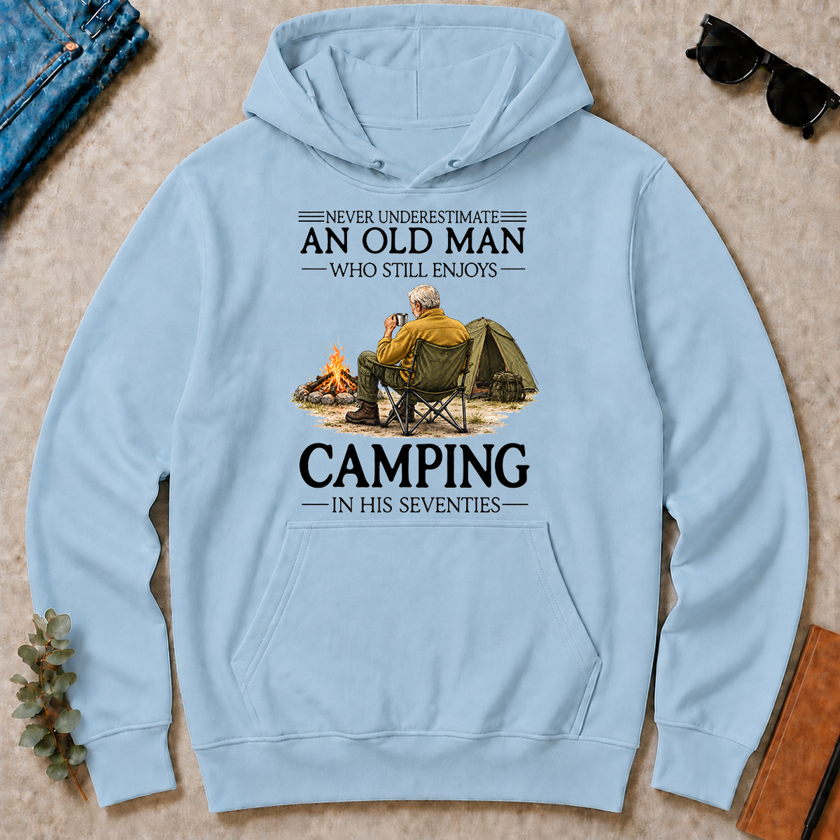 An Old Man Who Still Enjoys Camping In His Seventies - light-blue - HS2D-LightBlue