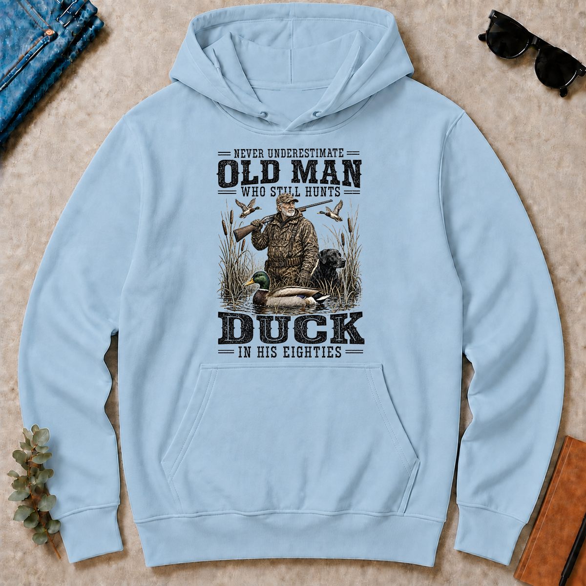 Old Man Hunting Duck In His Eighties - light-blue - HS2D-LightBlue