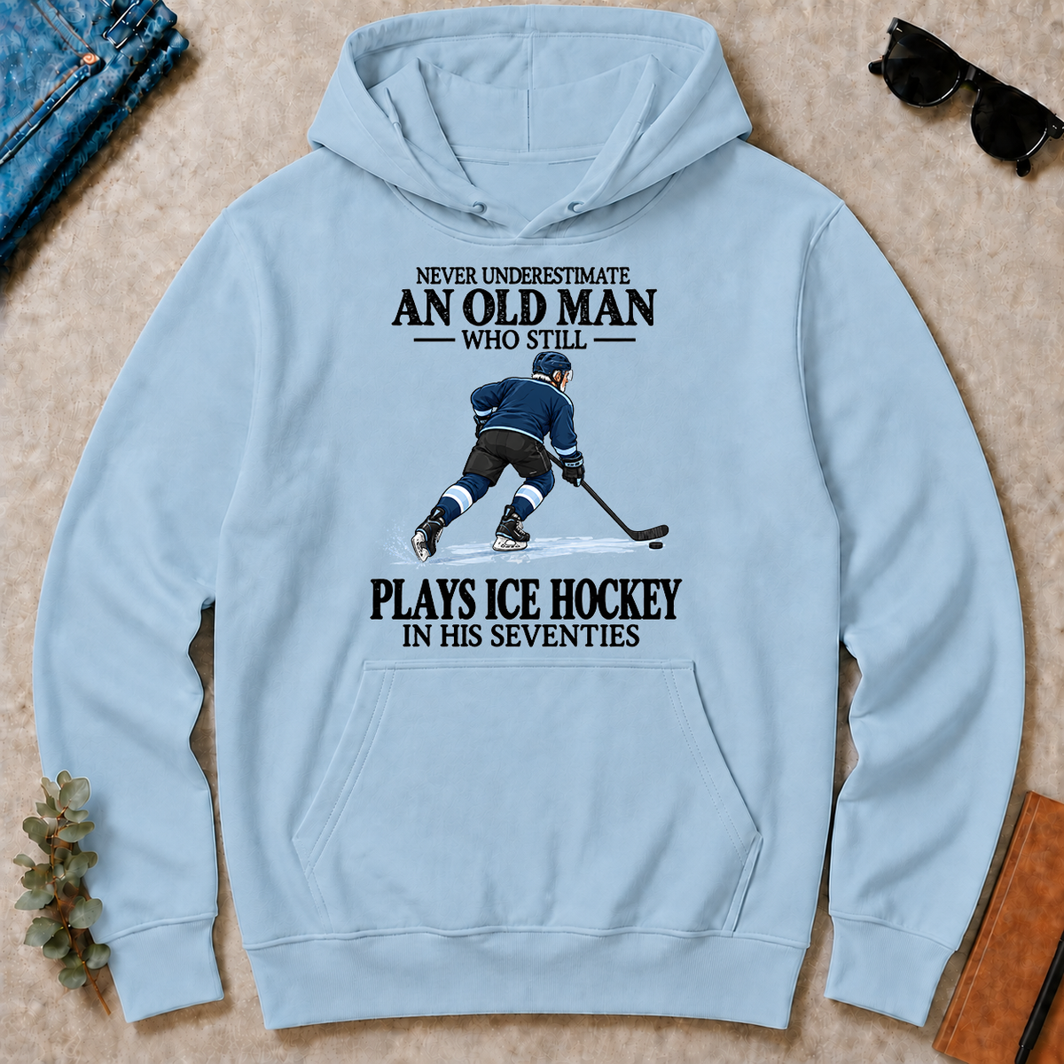 An Old Man Still Plays Ice Hockey In His Seventies - light-blue - HS2D-LightBlue