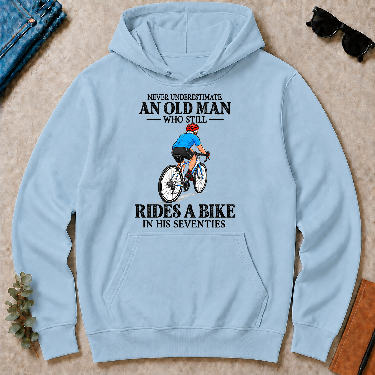 An Old Man Still Rides A Bike In His Seventies - light-blue - HS2D-LightBlue