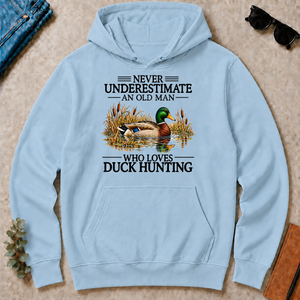 Never Underestimate An Old Man Who Loves Duck Hunting - light-blue - HS2D-LightBlue