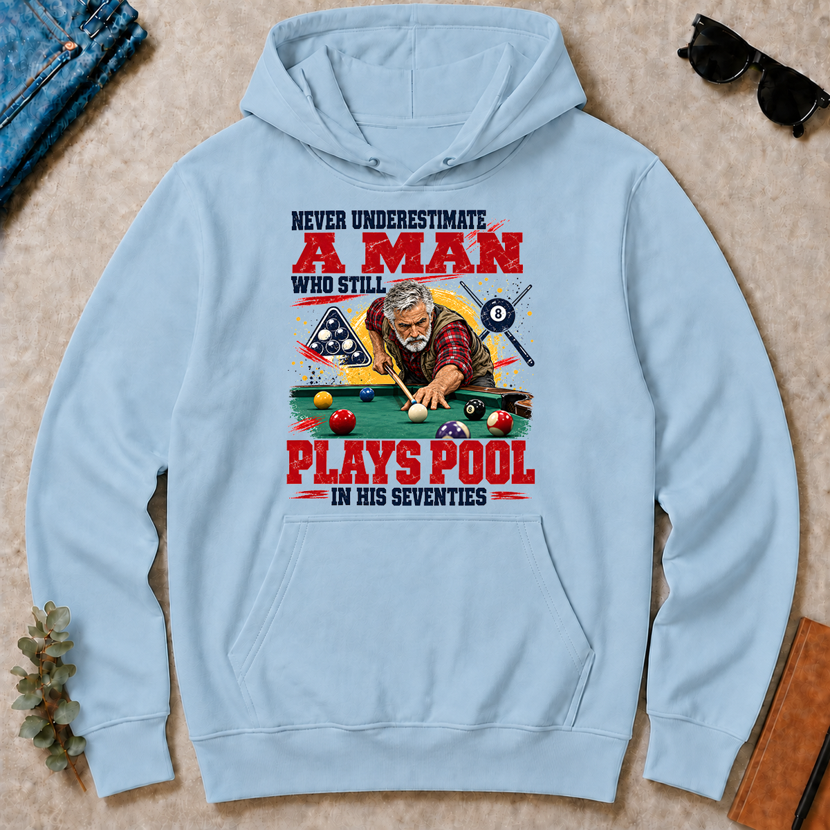 A Man Still Plays Pool In His 70s - light-blue - HS2D-LightBlue