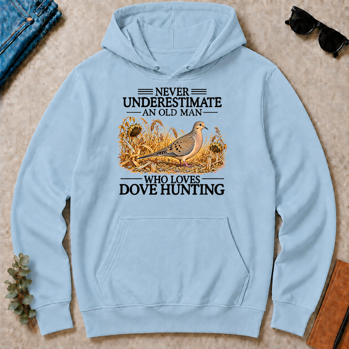 Never Underestimate An Old Man Who Loves Dove Hunting - light-blue - HS2D-LightBlue