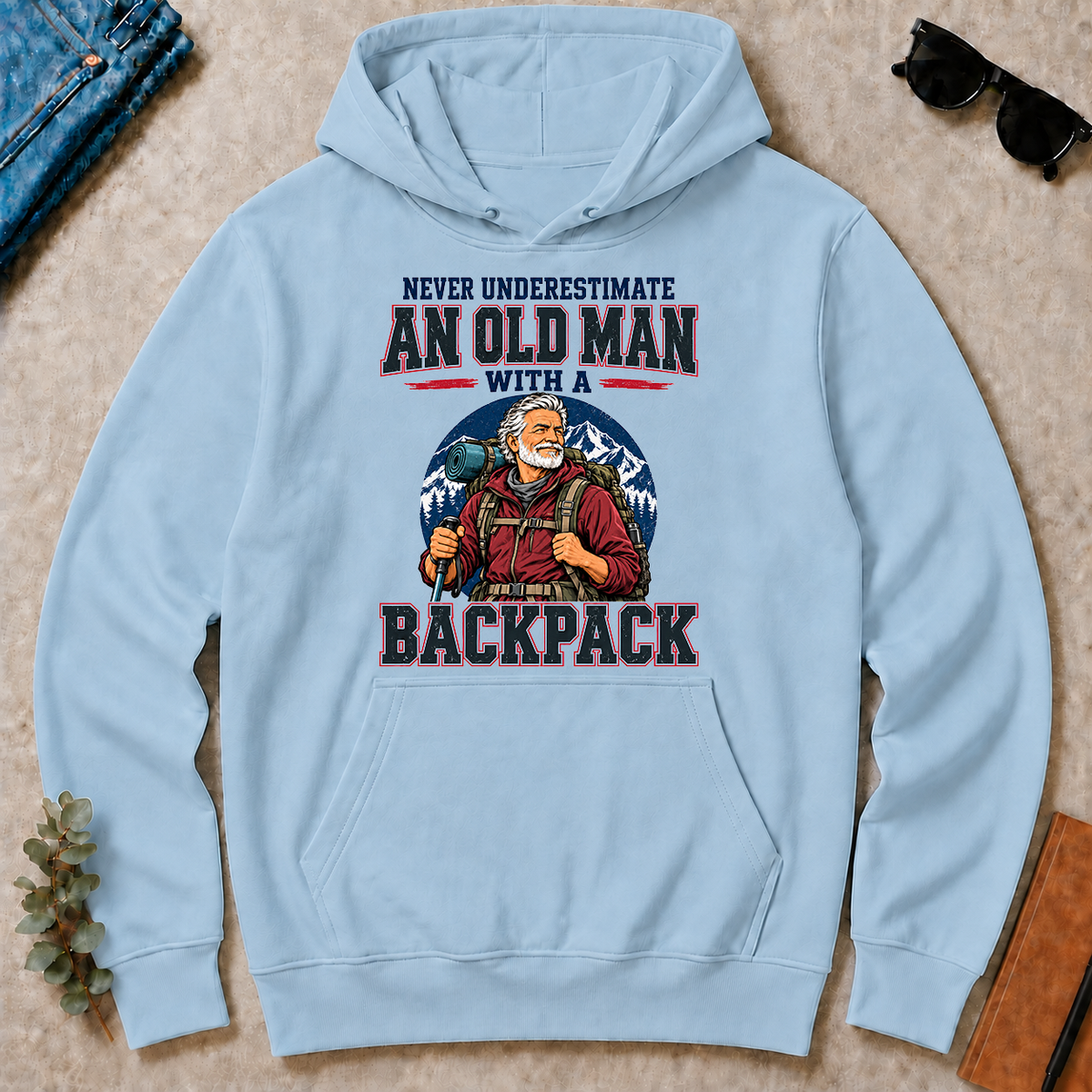 Never Underestimate An Old Man With A Backpack - light-blue - HS2D-LightBlue