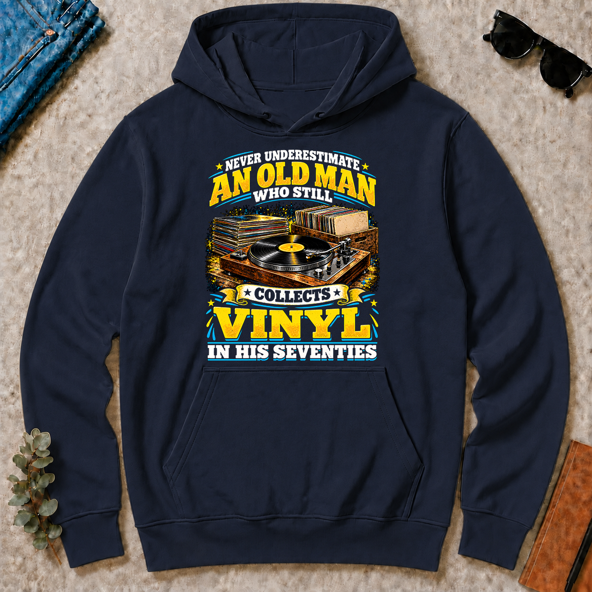 Yellow An Old Man Still Collects Vinyl In His Seventies - navy - HS2D-Navy
