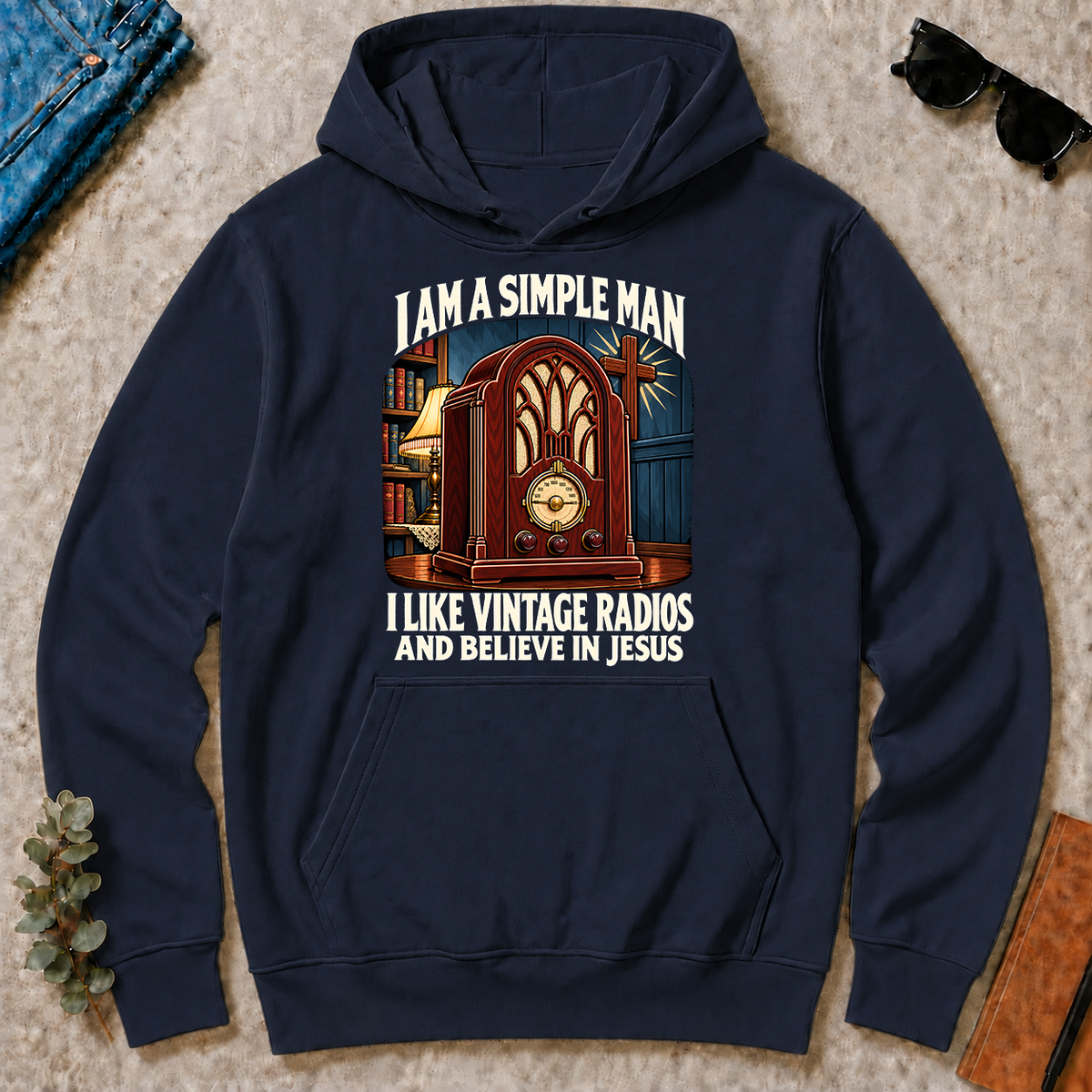 I Like Vintage Radios & Believe In Jesus - navy - HS2D-Navy