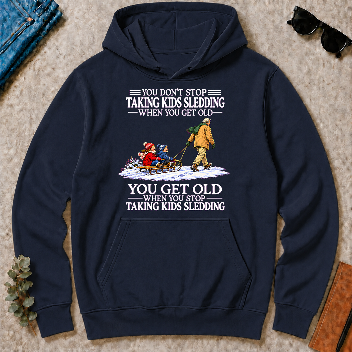 Old Man Don't Stop Taking Kids Sledding - navy - HS2D-Navy